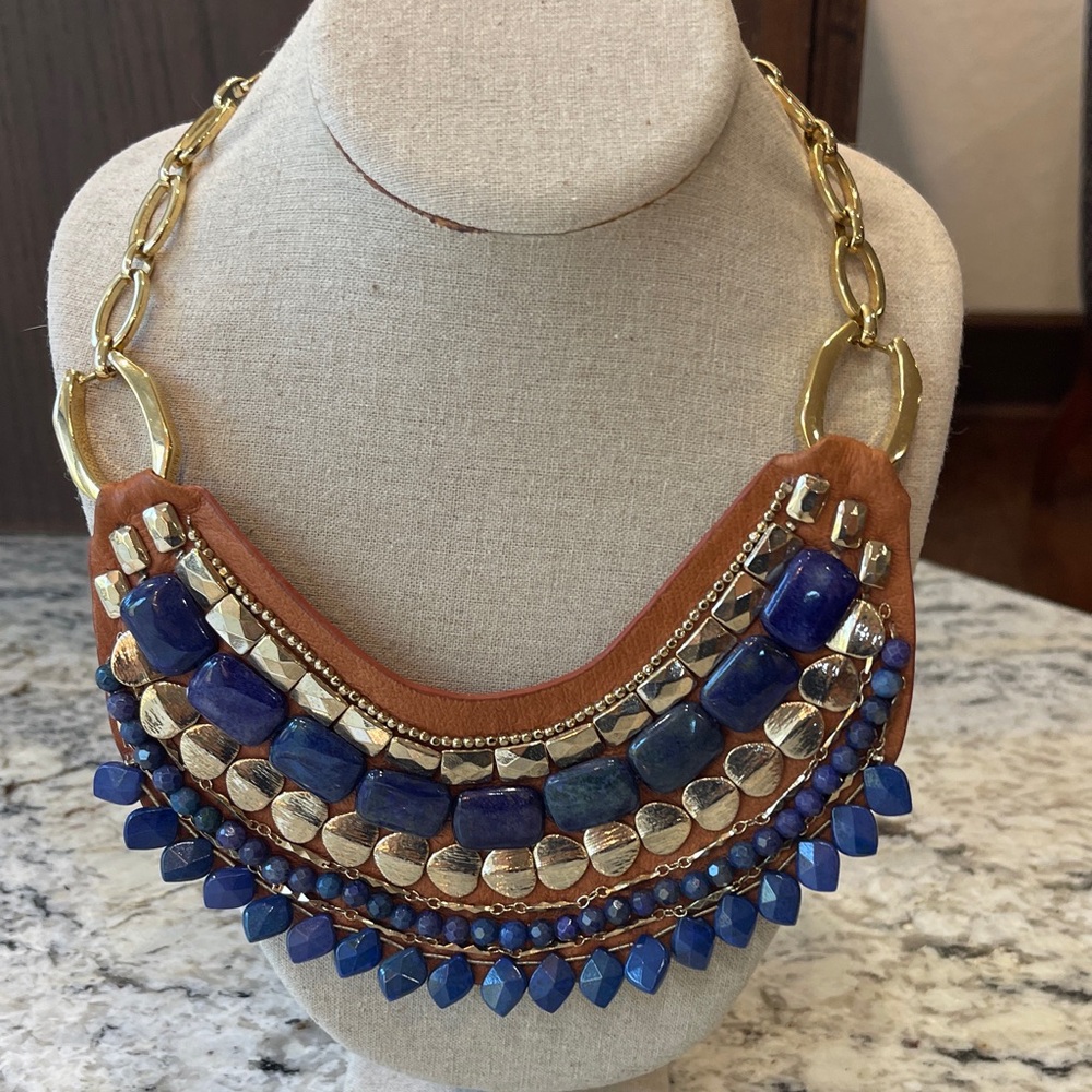 Stella & Dot Blue Gold Statement collar Necklace